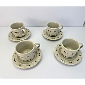 Longaberger Cup and Saucer Set of 4 Pottery Heritage Green‎ Coffee Tea Cup EUC
